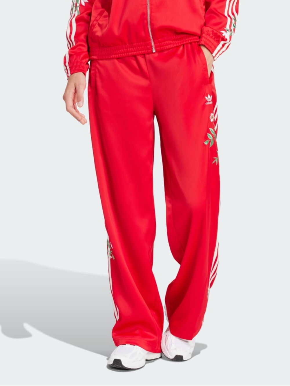 adidas Floral Firebird Womens Track Pants - Wide Leg Floral Embroidery - XS